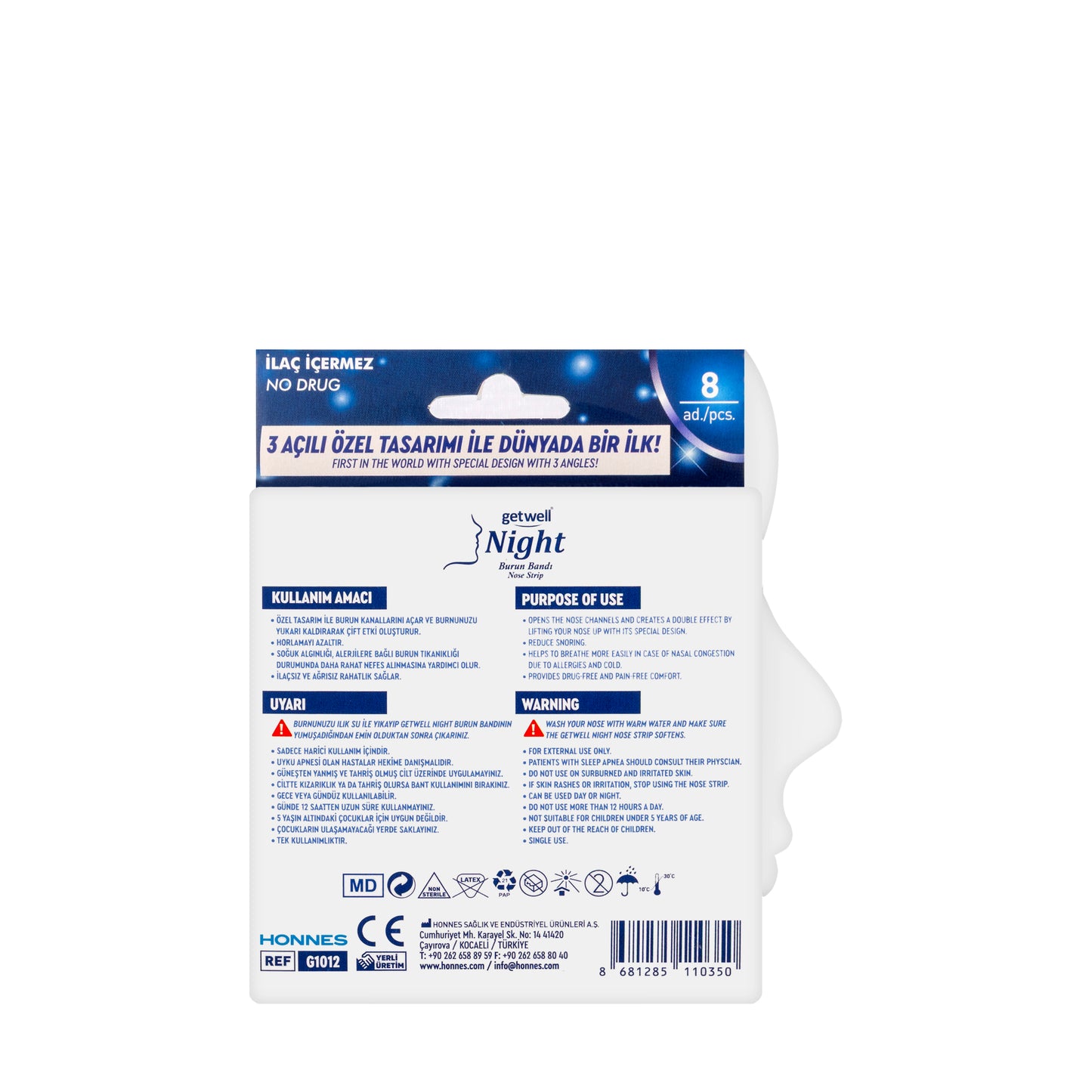 Getwell Night Nose Strip 8 Pieces [G1012]