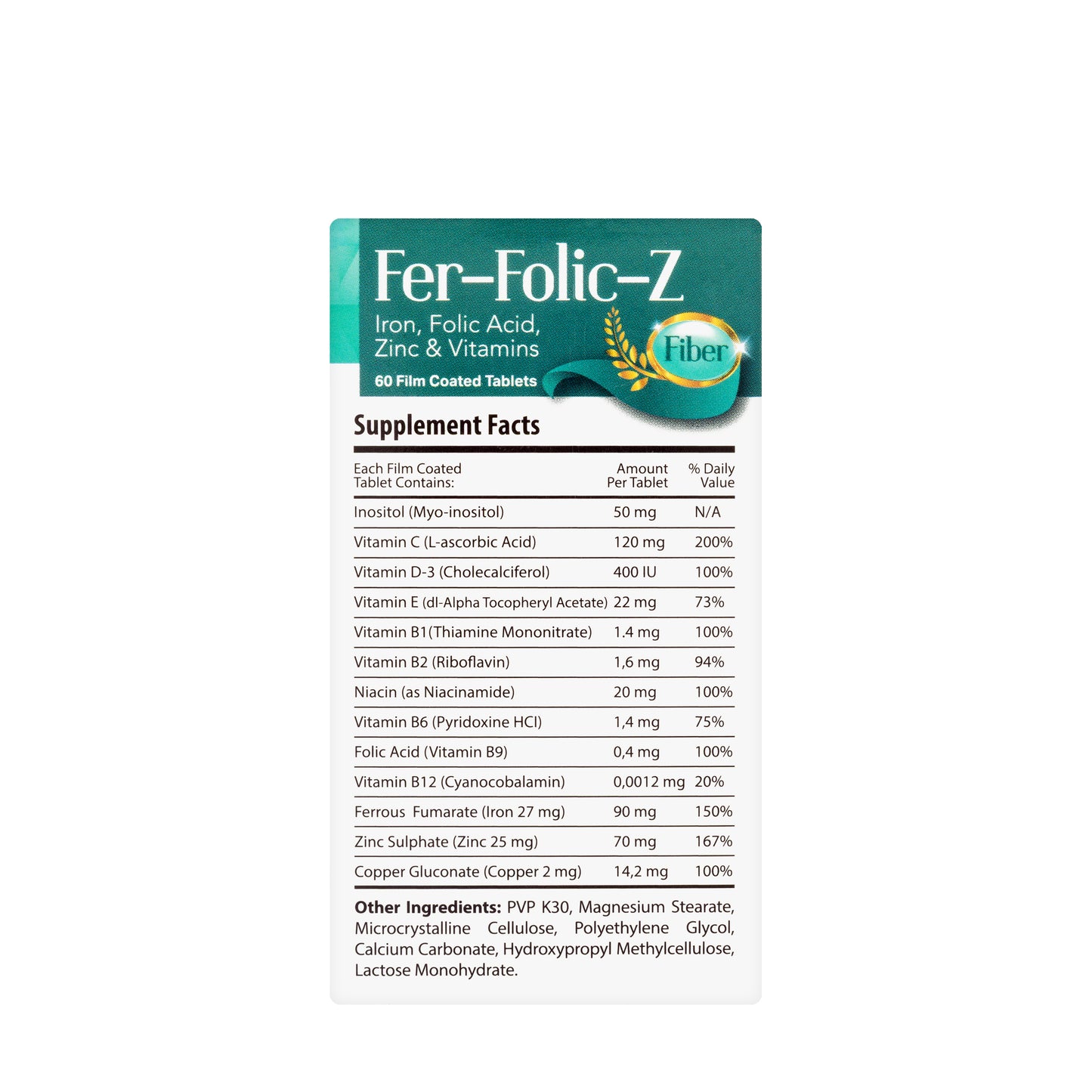 Protem Pharma Fer-Folic-Z Fiber 60 Tablets