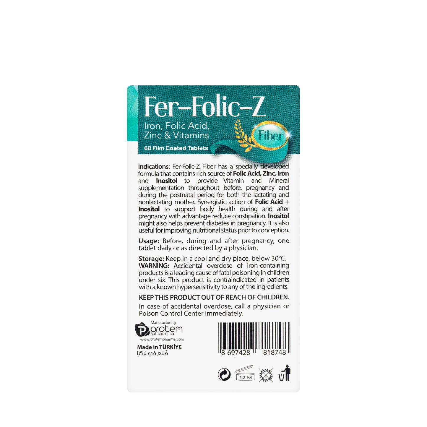 Protem Pharma Fer-Folic-Z Fiber 60 Tablets