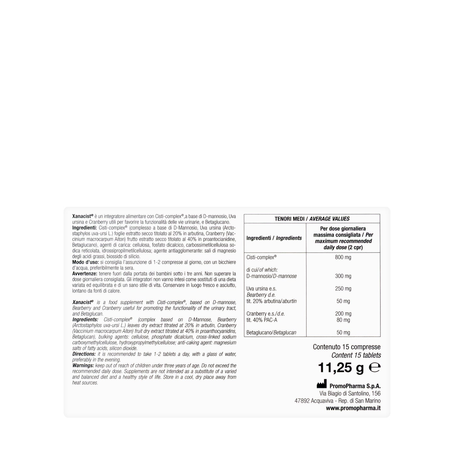 Xanacist Urinary Tract Supplement 15 Tablets