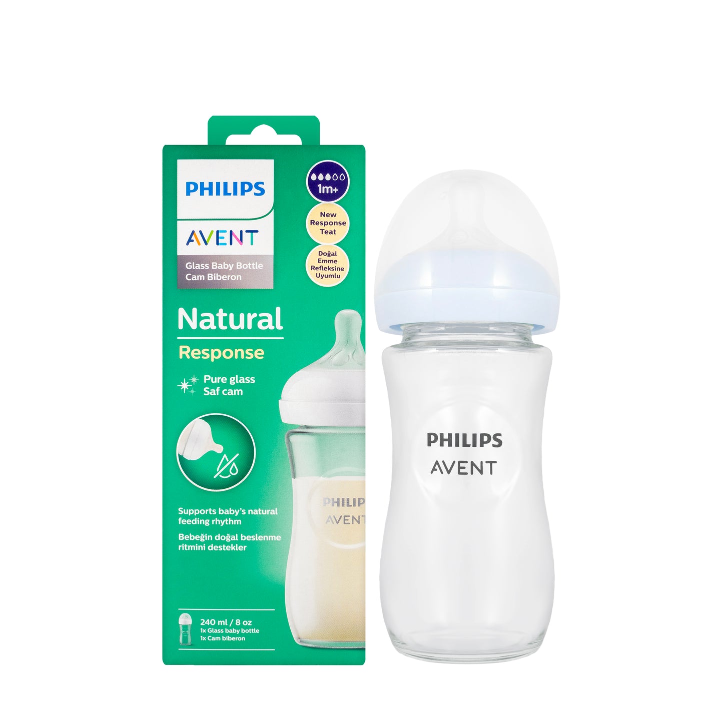 Avent [652] Natural Response Bottle [GLASS] 1M+ 240ML