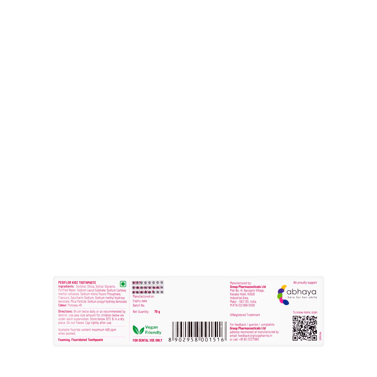 Pediflor Bubble Gum Tooth Paste 70 gm