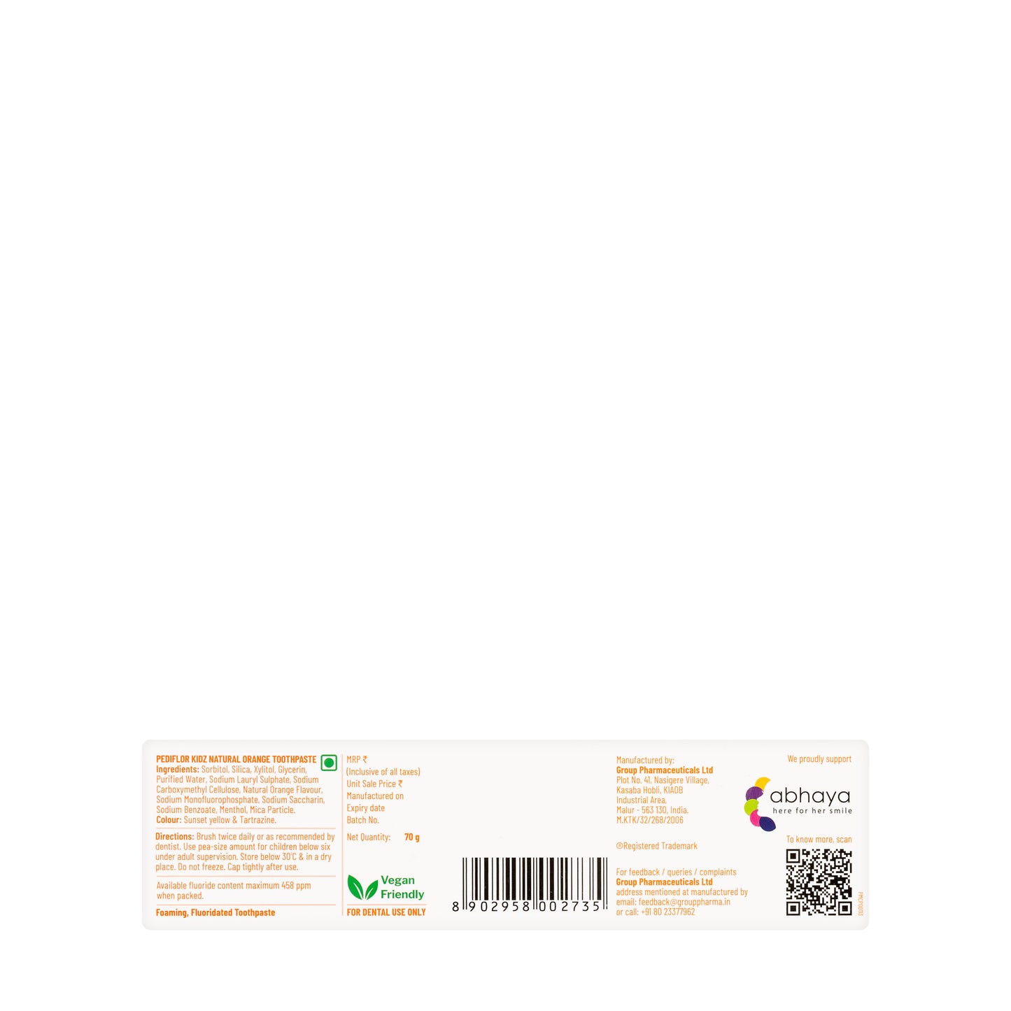 Pediflor Orange Tooth Paste 70 gm