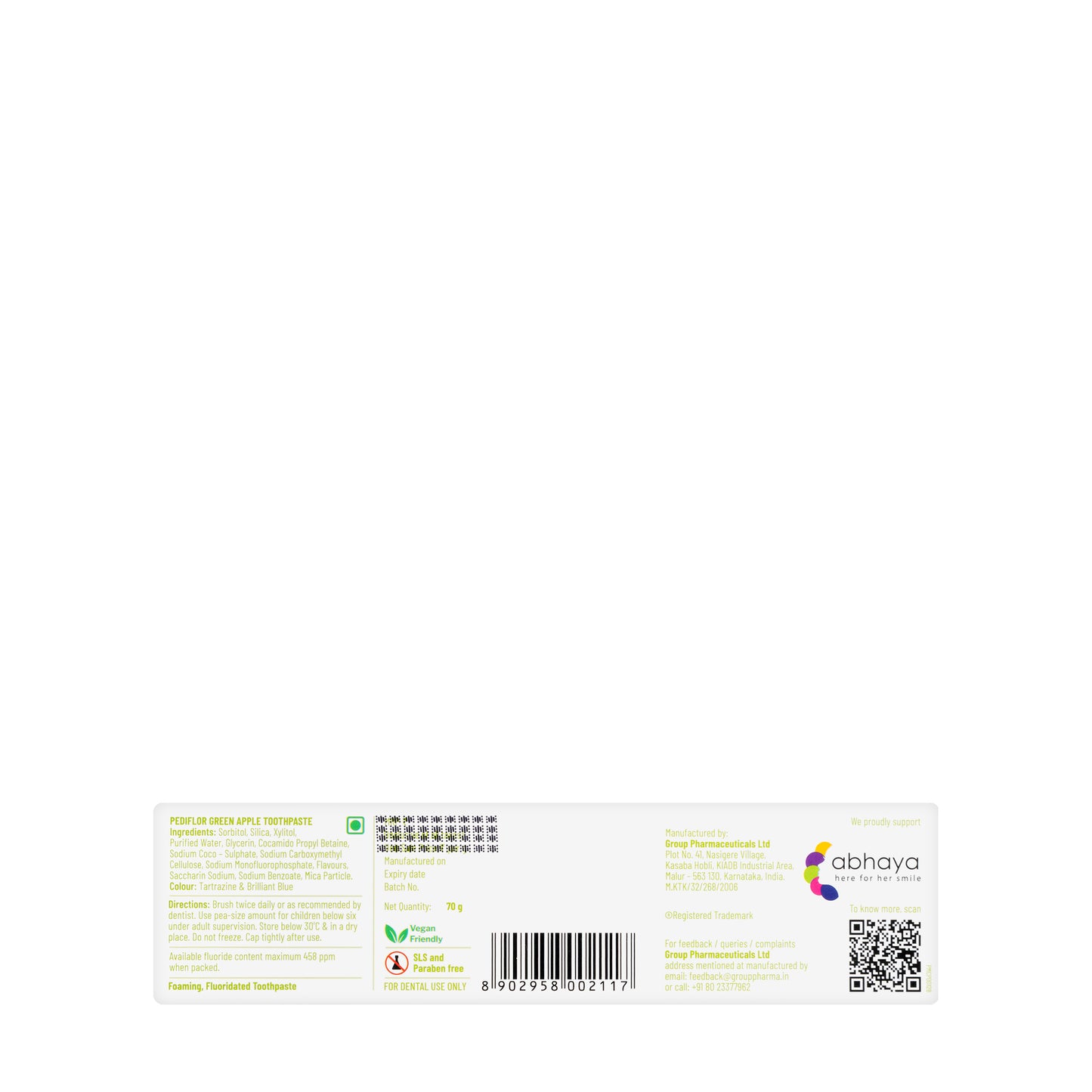 Pediflor Green Apple Tooth Paste 70 gm
