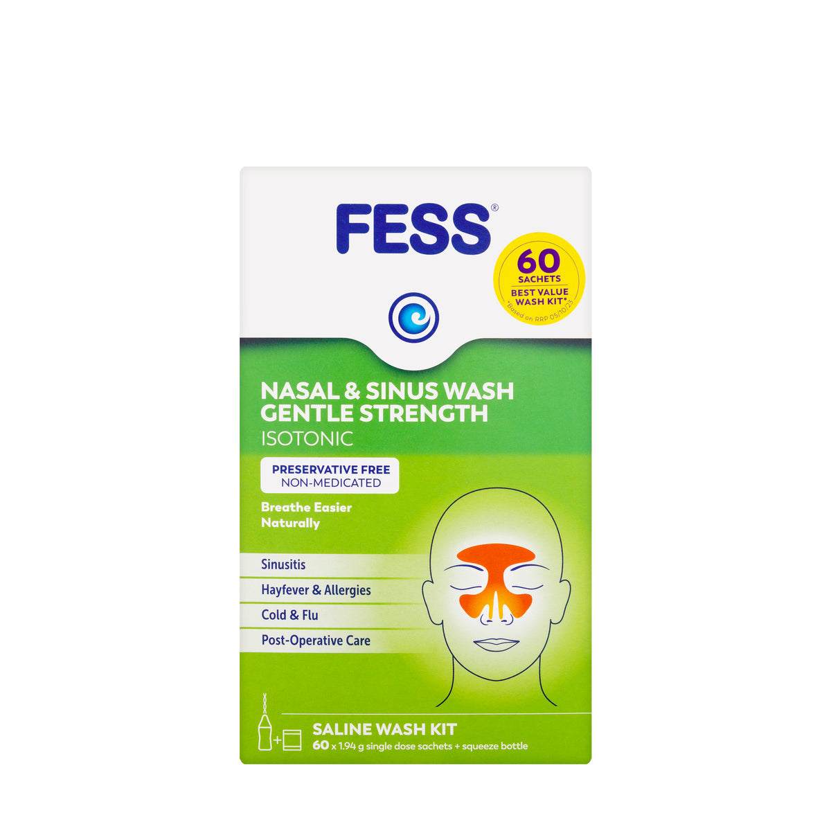 Fess Nasal Isotonic Saline Wash 60 Sachets Kit