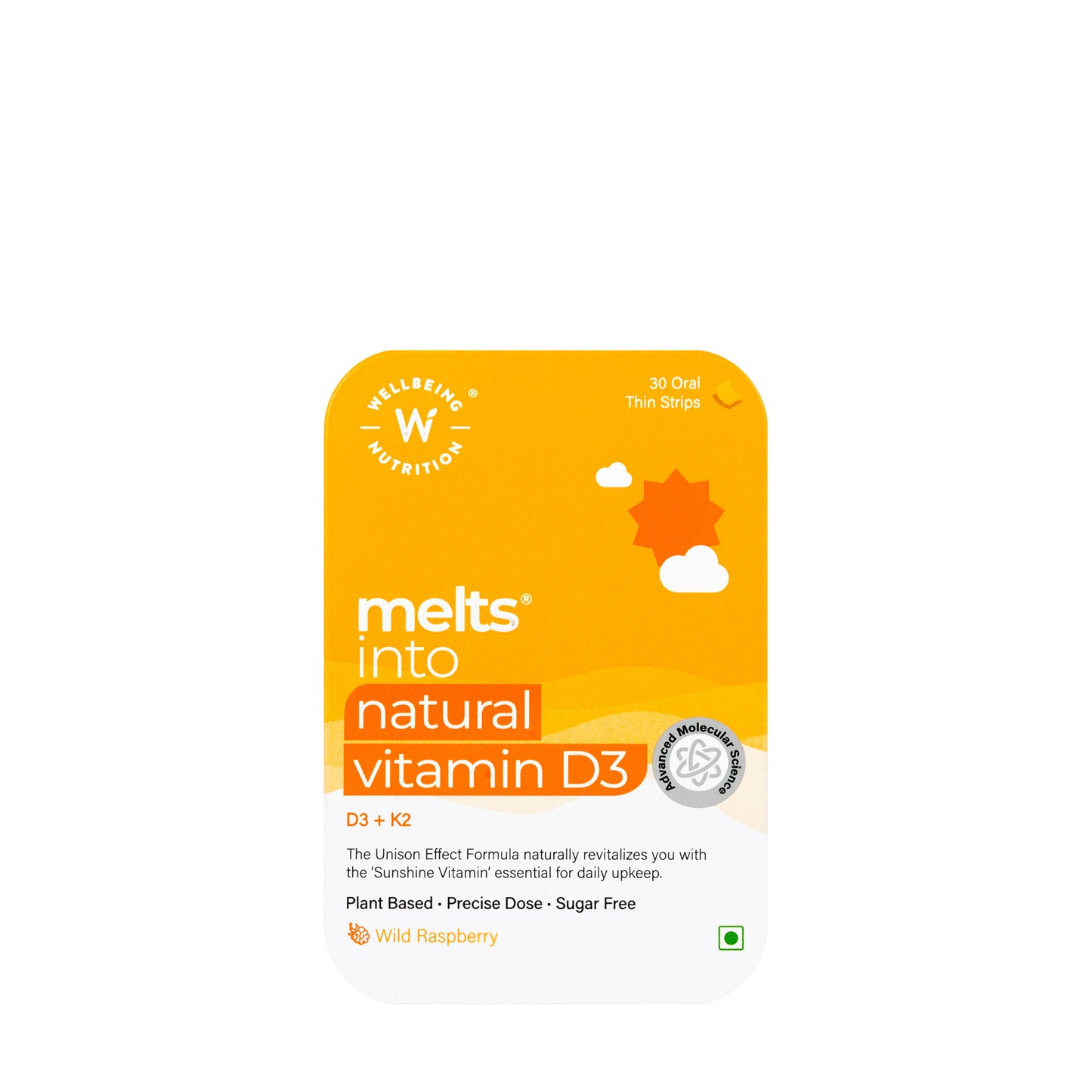 Wellbeing Melts Natural Vitamin D3+K2 30 Strips