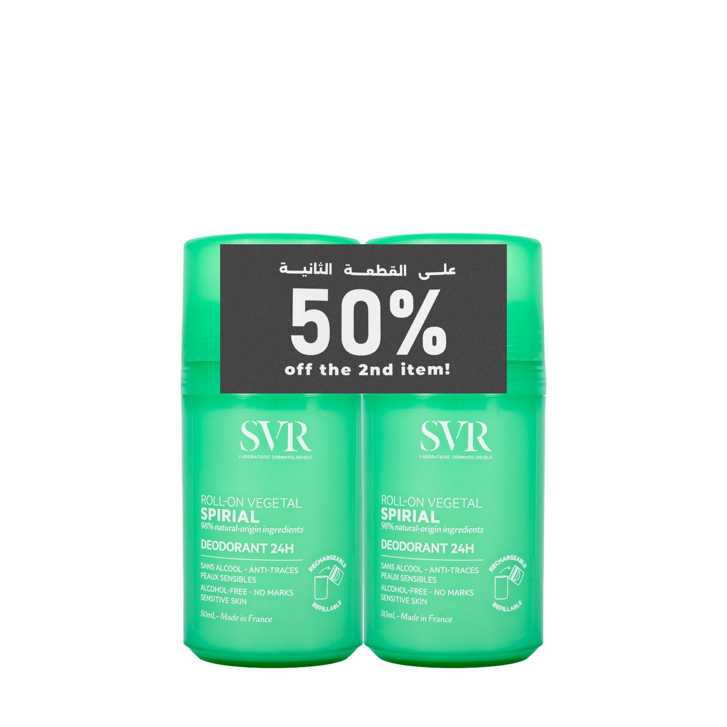 SVR Spiral Vegetal [Green]Deodrant Roll 2x50 ml Offer