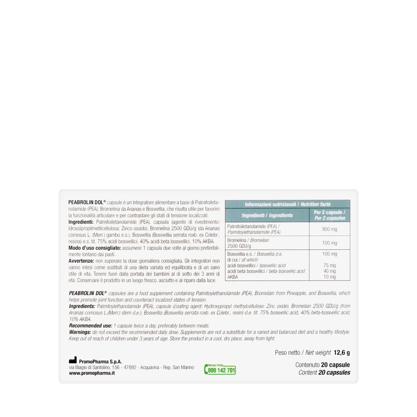 Peabrolin Dol 400 Milligrams 20 Capsules