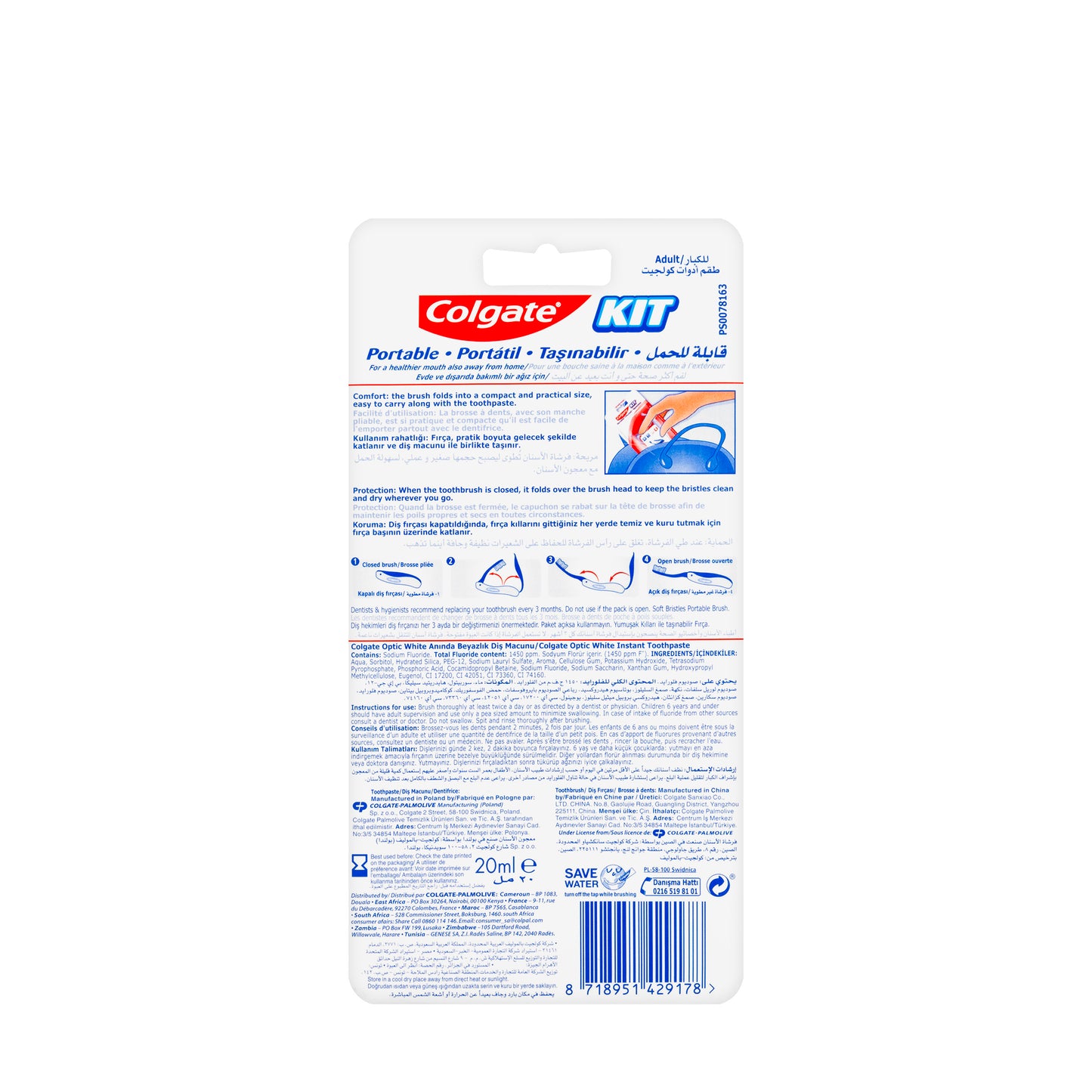Colgate Toothbrush + Optic White Instant Toothpaste 20 ml Travel Kit
