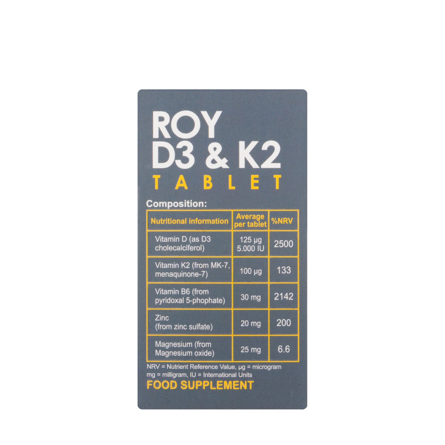 Roy Vit-D3 5000 IU + K2 60 Tablets