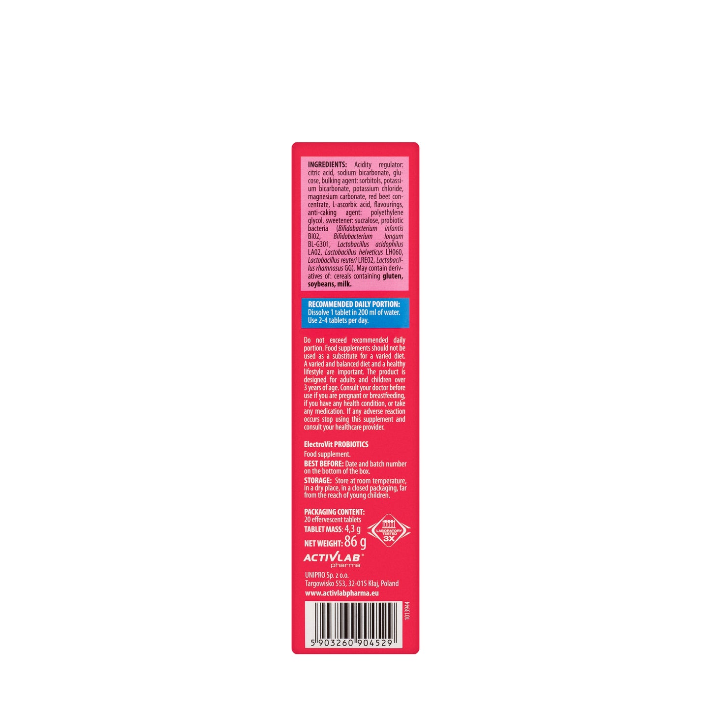 Activlab Electrovit+Probio Raspberry 20 Effervescent Tablet