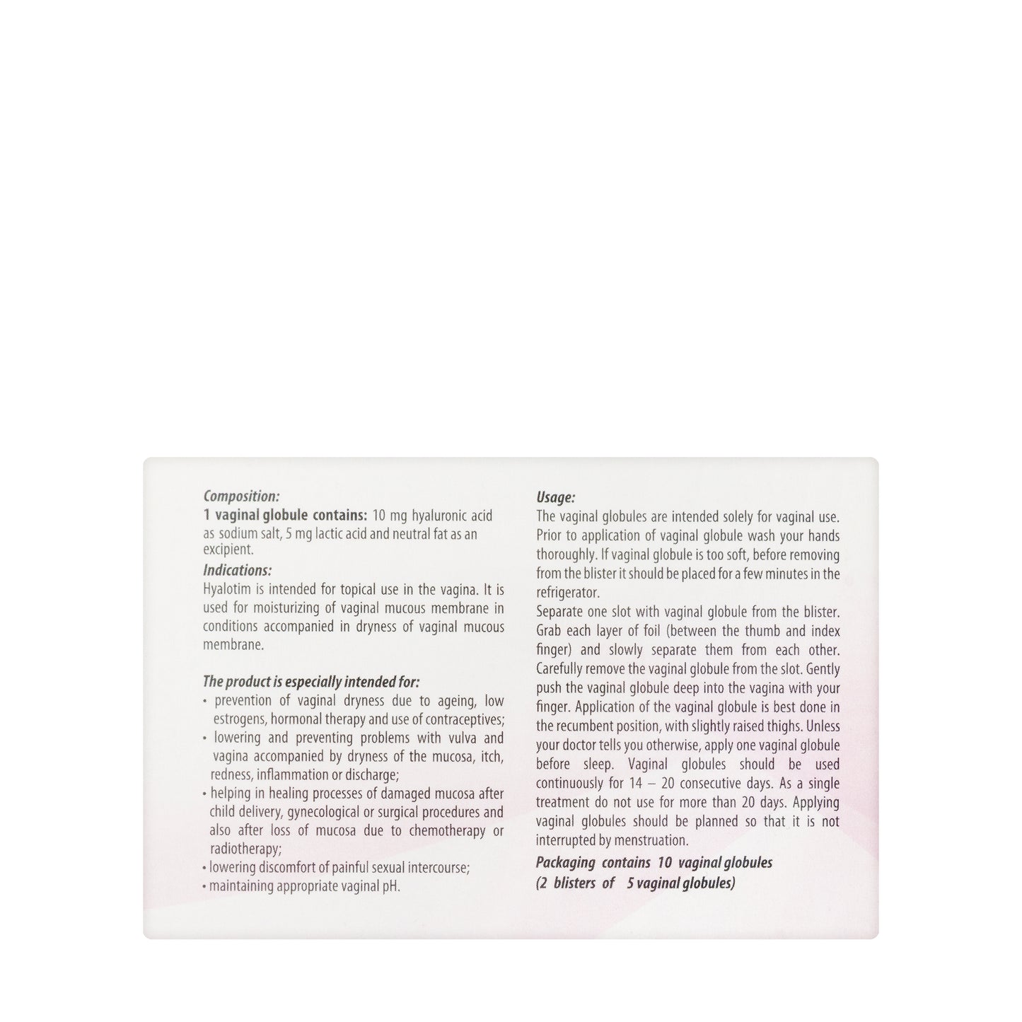 Hyalotim Vaginal Ovules 10 Pieces