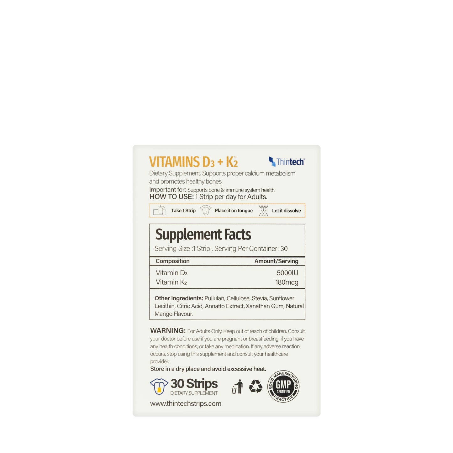 Thintech Vit-D3 5000 IU + K2 30 Strips