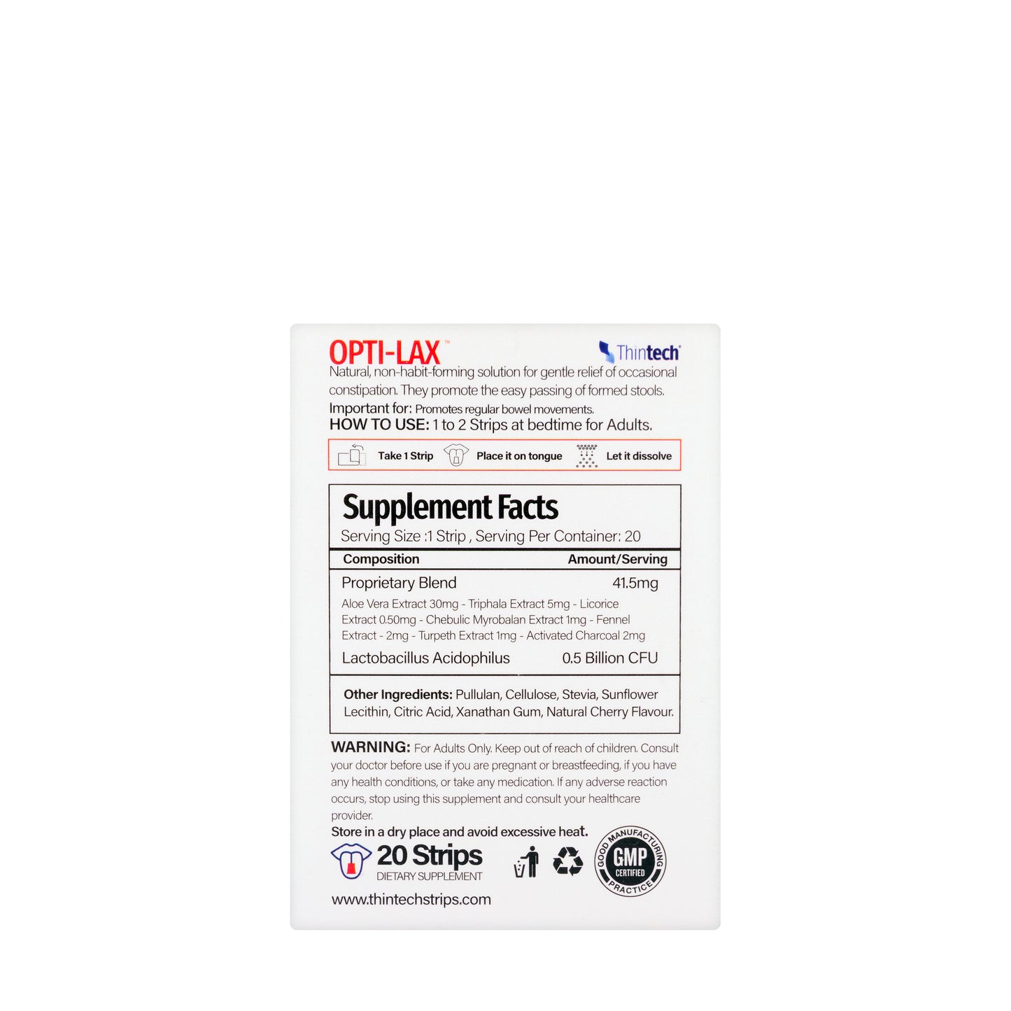 Thintech Opti-Lax 20 Strips