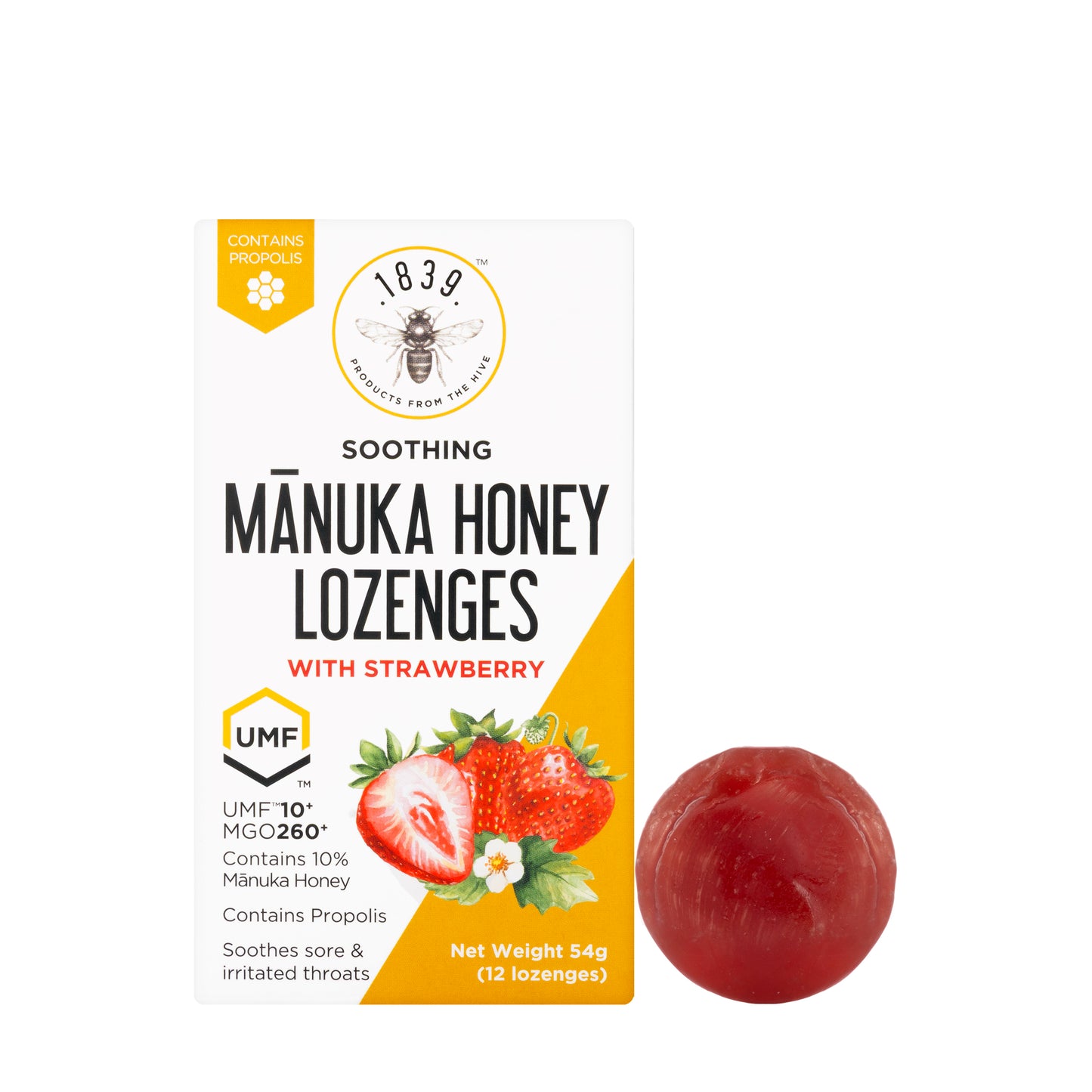 1839 Manuka Honey UMF10+ Strawberry Lozenges 12 Pieces