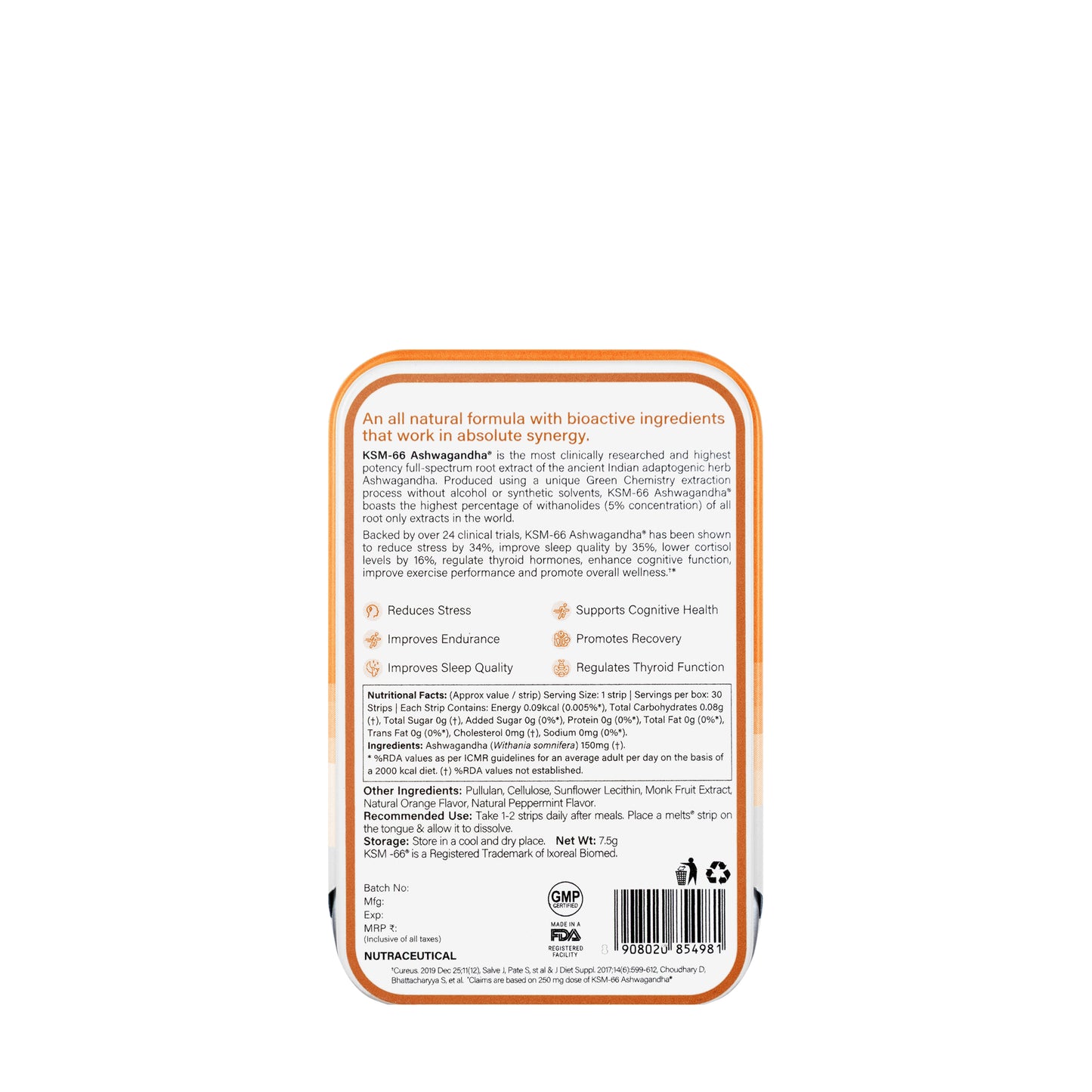 Wellbeing Melts Pure Ashwagandha 30 Strips