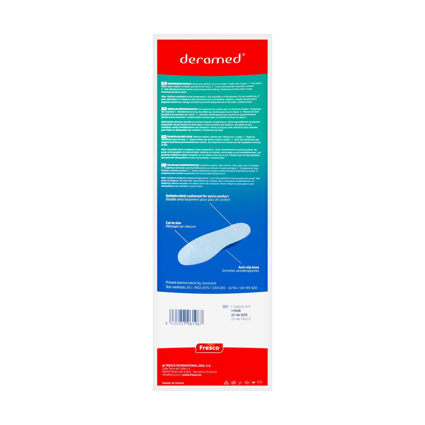 Deramed Deodorising Insoles 22-46[F00010-01T]