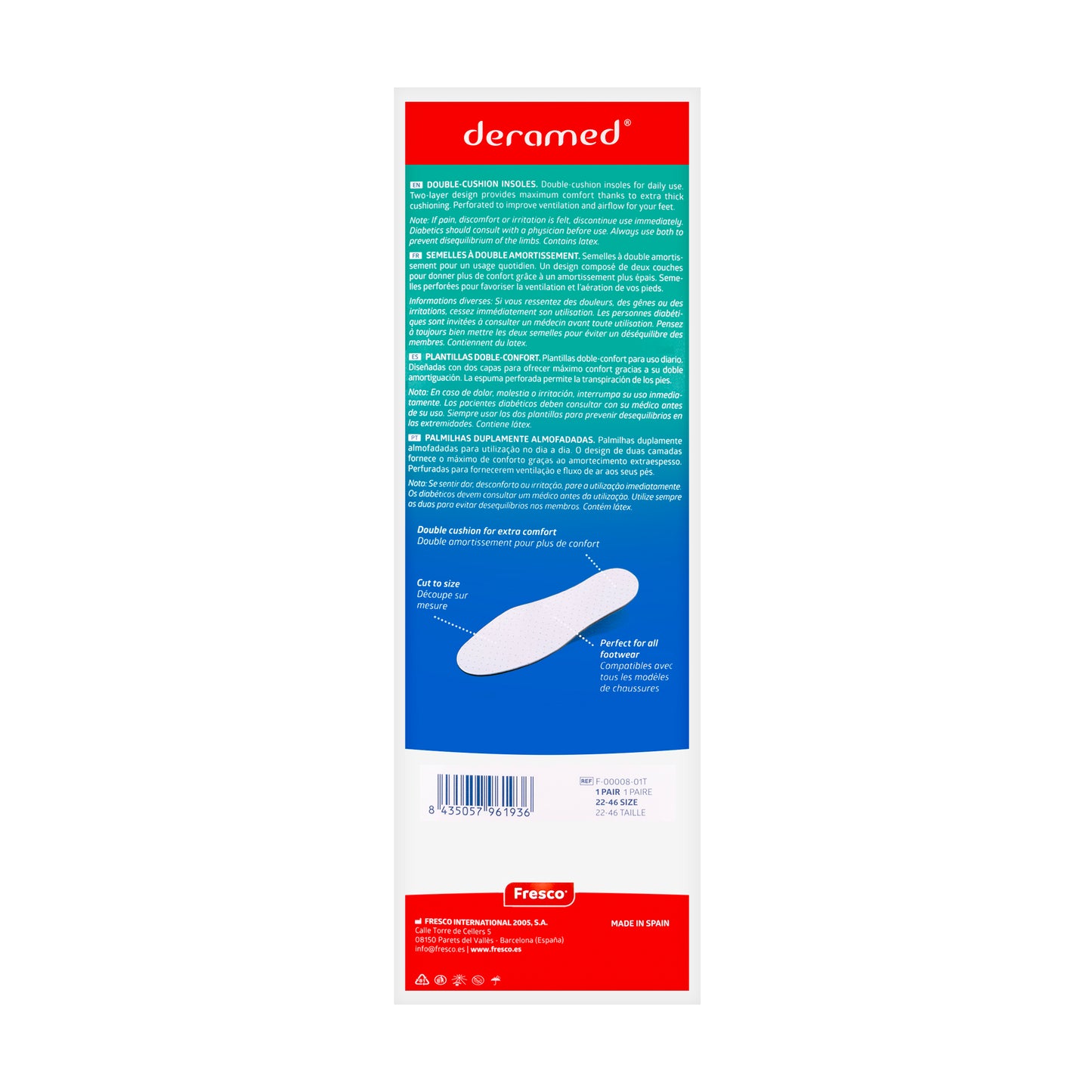 Deramed Double Cushion Insoles 22-46[F00008-01T]