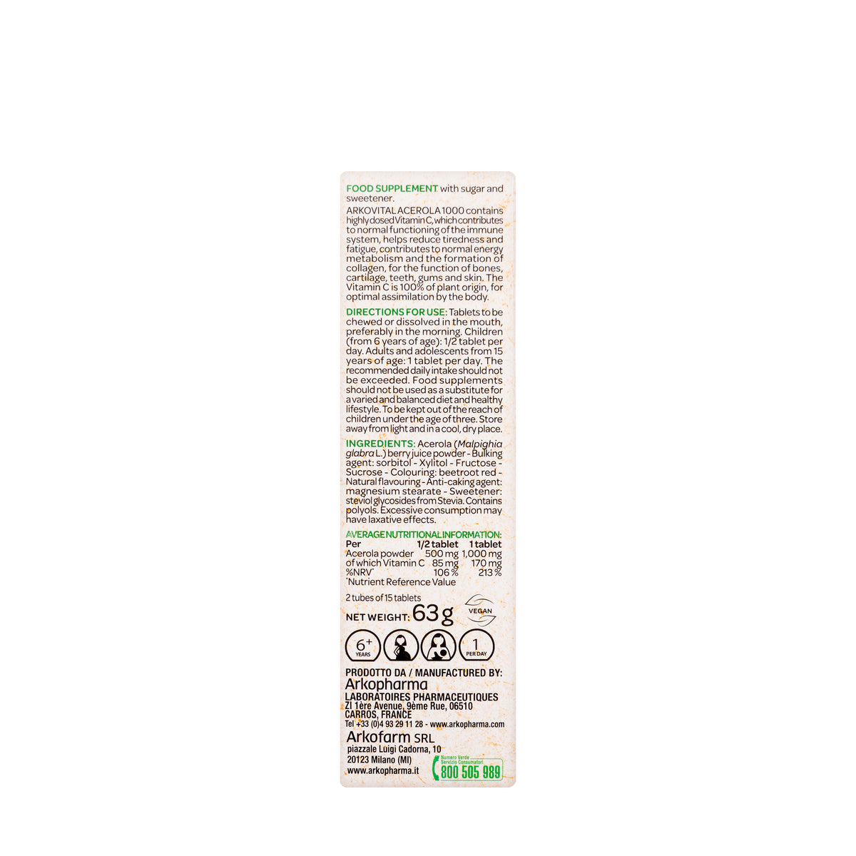 Arkovital Acerola Vitamin C 1000 mg 30 Chewable Tablets