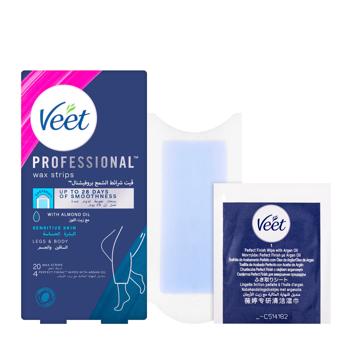 Veet Professional Wax Strips Legs & Body Sensitive 20 Pieces