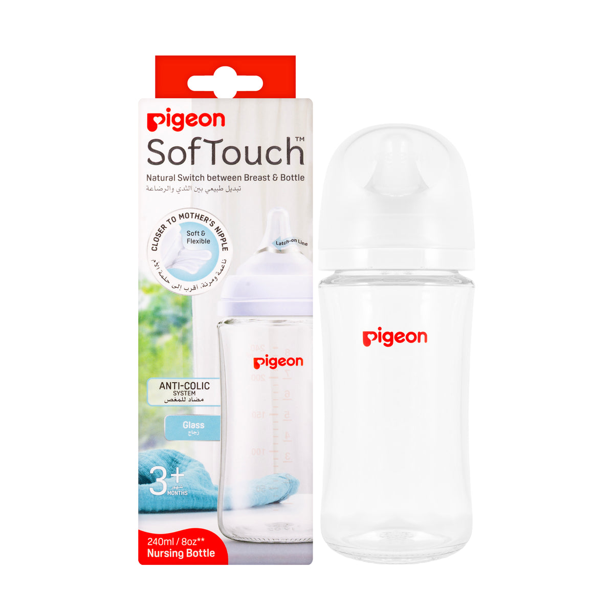Pigeon SofTouch Glass Bottle 240 ml (3+ Months)